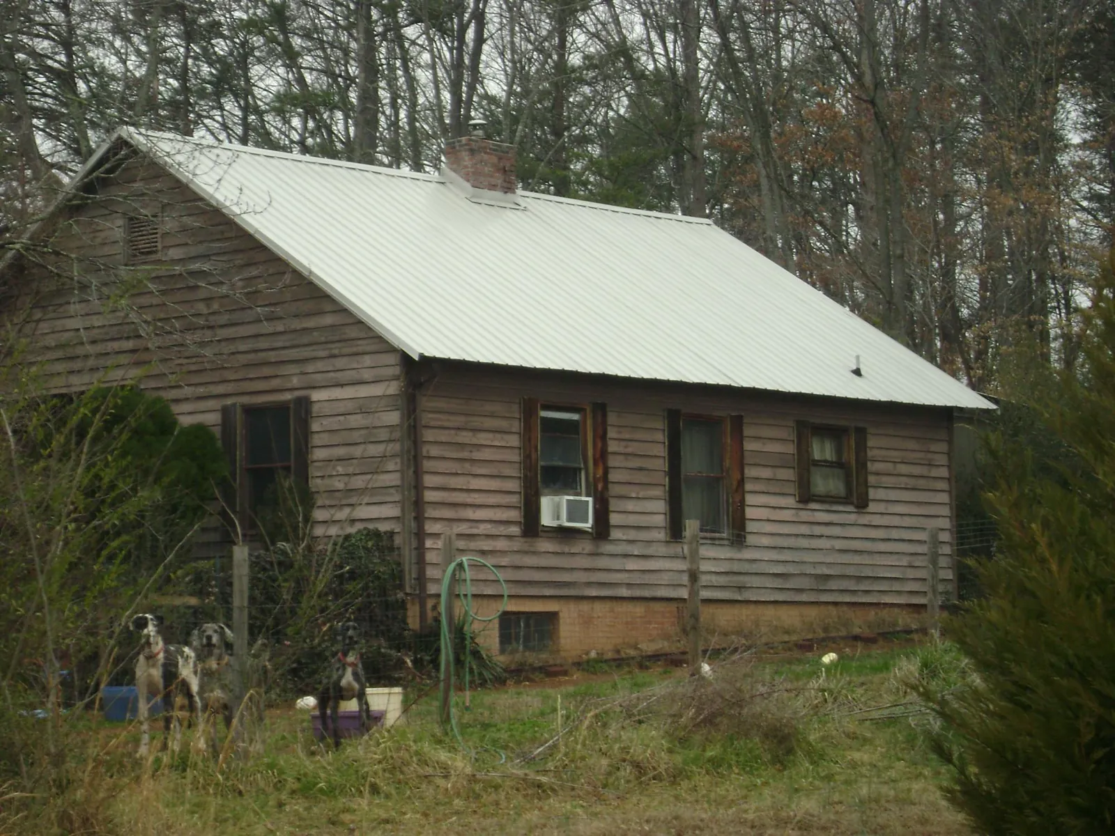 White metal roof on an old wood sided farmhouse, from a Asphalt Shingle Roof Repair job in Tullahoma